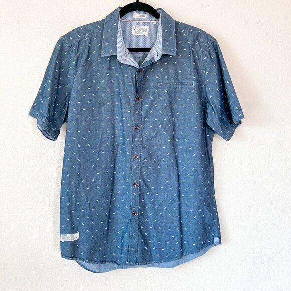 7 Diamonds Blue Geometric Triangle Short Sleeve Button Down Shirt Size XL - Picture 1 of 6